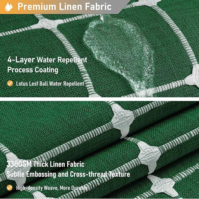 72x78 Boho Farmhouse Linen Heavy Duty Shower Curtain, Emerald Green | Long Size, 330GSM Linen Blend, 3-side Tassels, Water Repellent Fabric, 12 Plastic Hooks, Rustic Bohemian, Machine Washable