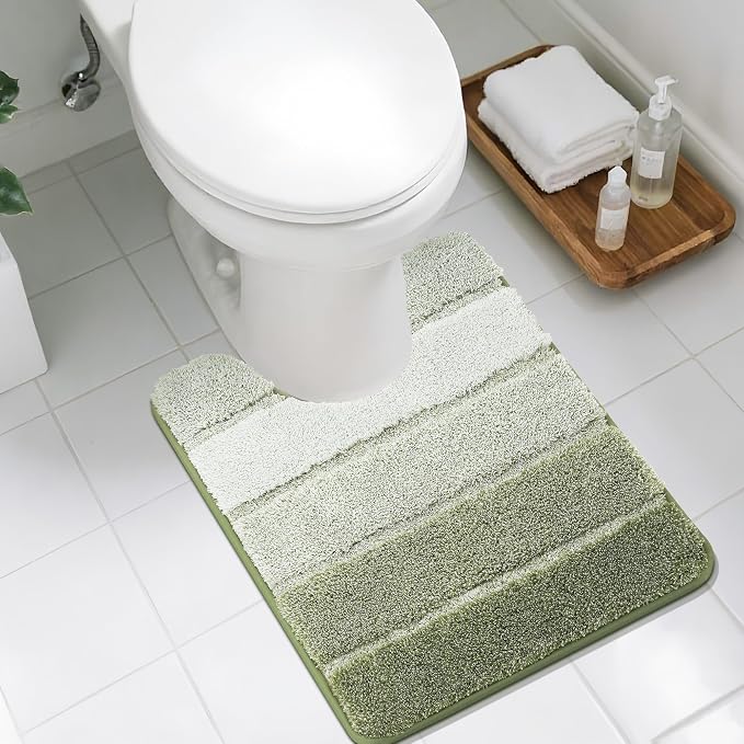 COSY HOMEER Toilet Rugs U-Shaped 24"x20", Ultra Soft Absorbent Bath Mat | Non-Slip TPR Backing, Machine Washable Shaggy Rug for Toilet,Green