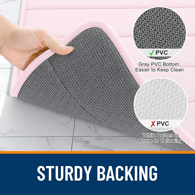 OLANLY Memory Foam Toilet Rugs U Shaped 24x20, Super Soft and Absorbent | Pink, Quick Dry Commode Contour Bath Rugs, Machine Washable Toilet Mat, Comfortable Bathmat Carpet for Bathroom Floor