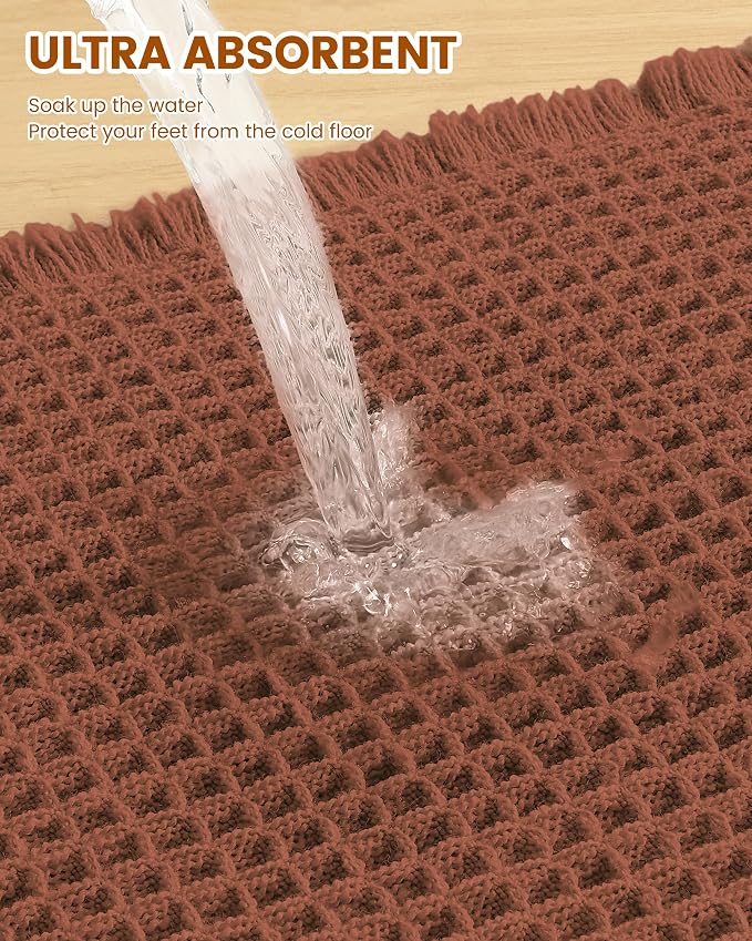 Smiry Waffle Bath Mat 30X18, Extra Soft Absorbent Bathroom Rugs, Orange | Non Slip Machine Washable Quick Dry Bath Rugs for Bathroom Floor, Tub, Shower, Home Decor Accessories