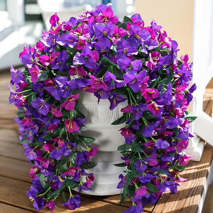 Faux Bougainvillea Artificial Flowers Plants for Outdoors Outside Decor, 2pcs Fake Flowers Silk Long Trailing Vines UV Resistant Realistic Faux Flowers for Front Door Porch Planter Balcony Yard, Mix