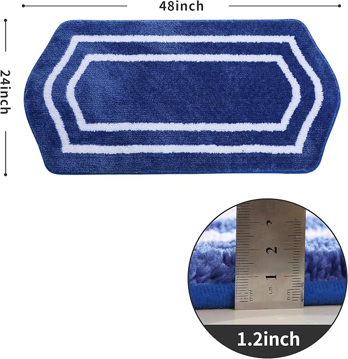 COSY HOMEER Non-Slip Bath Mat Extra Thick Absorbent Plush Washable | 24"x48" White/Blue Non-Slip Extra Thick Plush Absorbent Machine Washable Bath Mat Bathroom Rug Floor Tub Shower