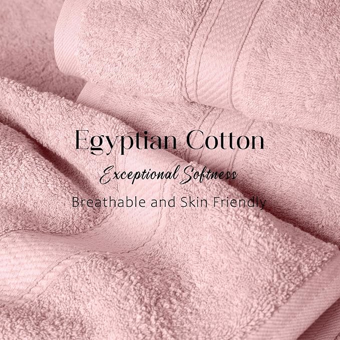 Superior Egyptian Cotton Plush & Absorbent, Bath Towel Set of 4, Tea Rose | Quick Dry, Soft Luxury Towel Set, Bath Essentials for Bathroom, Guest Bath, Spa, 4 Piece Bath, Madeline Towels