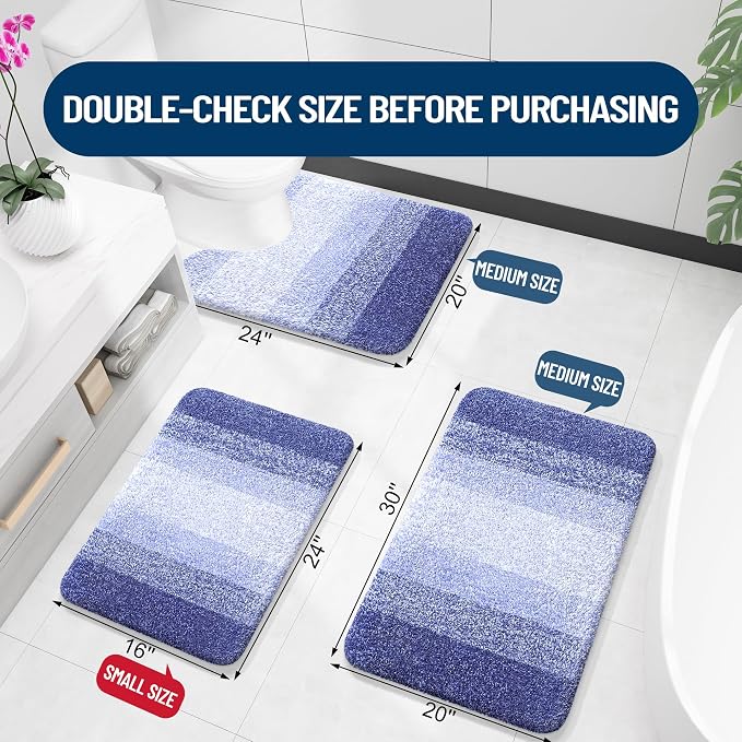 OLANLY Bathroom Runner Rug 44x24, Extra Soft Absorbent Microfiber Bath Rugs | Blue-Violet, Non-Slip Quick-Drying Rubber Backing, Washable Long Bath Mat for Floor, Tub and Shower, Home Decor