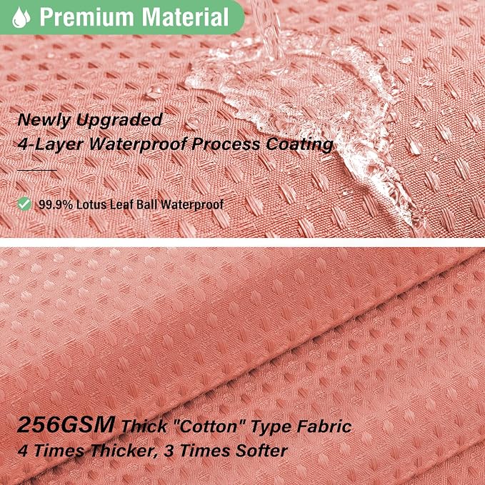 Extra Long Waffle Shower Curtain 256 GSM Fabric 72"x84" Coral | 84 Inch Long, Thick Polyester Cloth, Weighted Hem, Water Repellent, Washable, Tall Hotel Bathroom Shower Curtain Set 12 Hooks