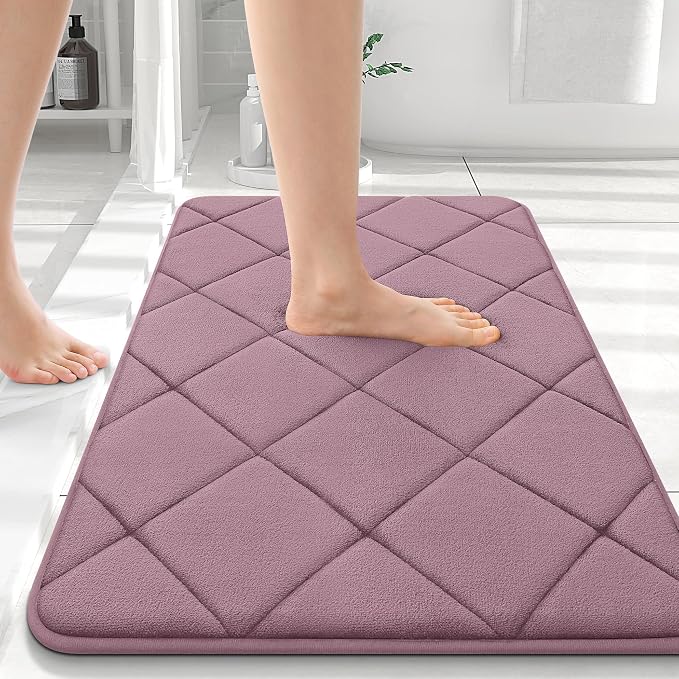 OLANLY Memory Foam Bath Mat 36x24, Ultra Soft and Absorbent Bathroom Rugs | Deep Plum, Quick Dry, Machine Washable Shower Bath Rugs, Comfortable Bath Carpet for Bathroom Floor, Tub and Shower