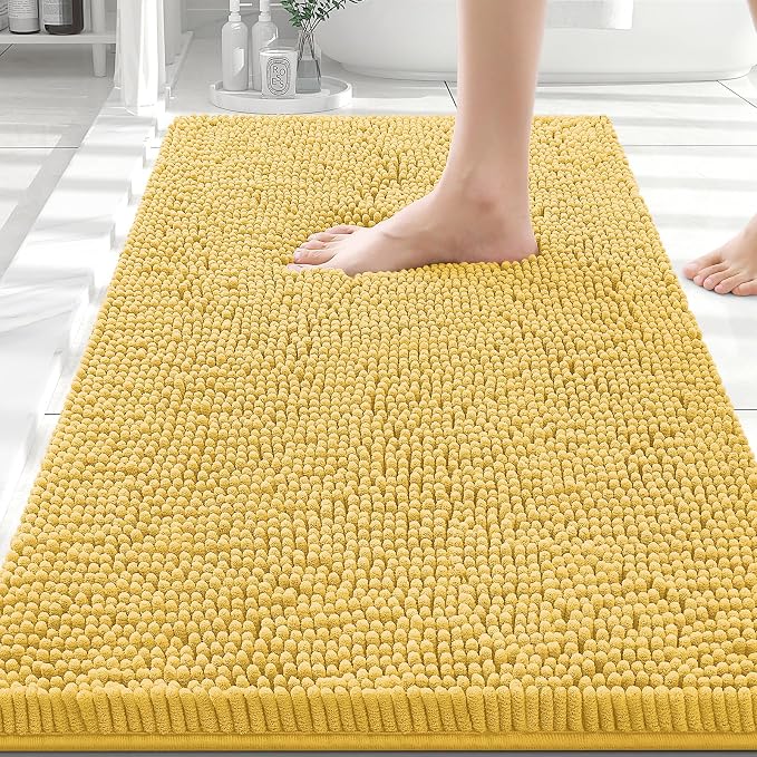 Smiry Bathroom Rugs 30X20, Luxury Chenille Extra Soft Absorbent Bath Mat | Yellow, Machine Washable Non-Slip Plush Bath Mats for Bathroom, Tub, Shower, and Floor, Home Decor