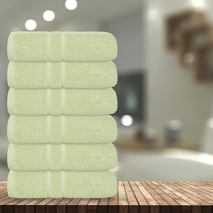 Basic Medium Bath Towels 24x48 Inches – Pack of 6 – Sage Green Color – Soft and Absorbent Multipurpose Cotton Towels for Bathroom, Spa, Gym, Salon, Hotel, Clinics and Everyday Use