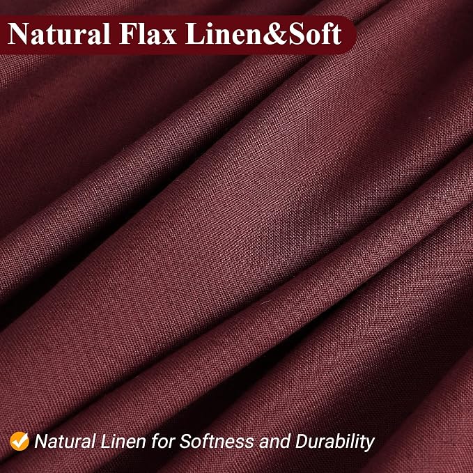 Burgundy Linen Shower Curtain, Country Boho Farmhouse Bath Decor Shower Curtains Neutral Cloth Weighted Textured Fabric Bath Curtain Liner with Hooks, 72x78