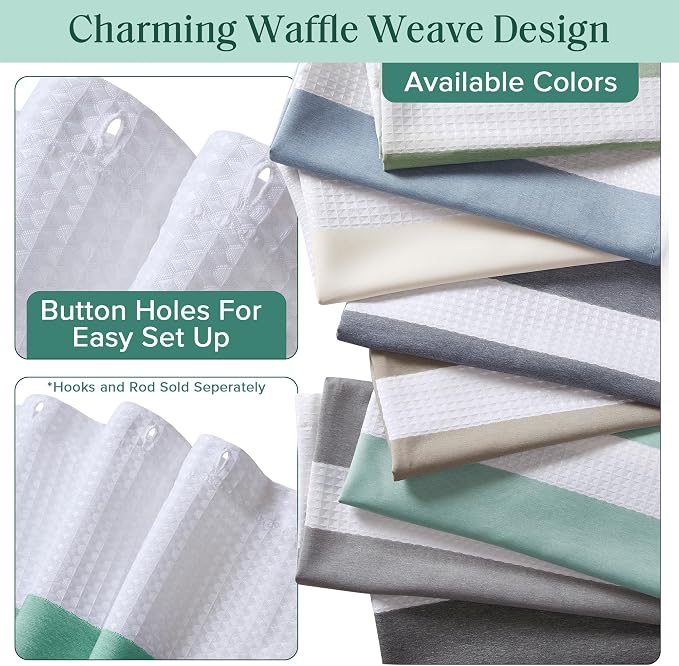 Madison Park Spa Waffle Shower Curtain for Bathroom, 72 x 72, Aqua | Striped, Pieced Fabric Design, 3M Scotchgard Moisture Management, Hotel Quality, Modern, for Bathroom, OEKO-TEX Certified