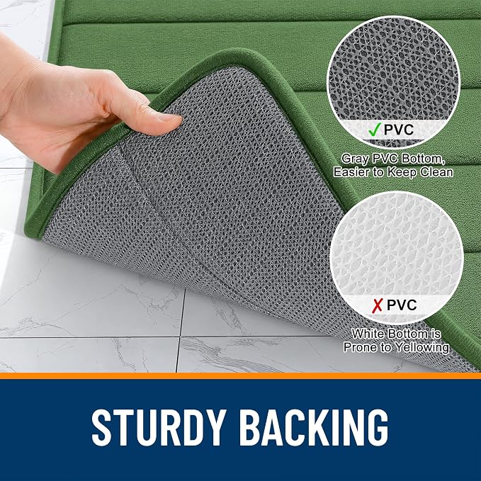 OLANLY Memory Foam Long Bathroom Rugs Runner 44x20, Super Soft Absorbent | Olive Green, Quick Dry Bath Mat, Machine Washable Shower Floor Rugs, Bathmat Carpet for Bathroom Floor, Tub and Shower
