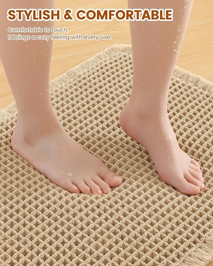 Smiry Waffle Bath Mat 72X16, Extra Soft Absorbent Bathroom Rugs, Brown | Non Slip Machine Washable Quick Dry Bath Rugs for Bathroom Floor, Tub, Shower, Home Decor Accessories