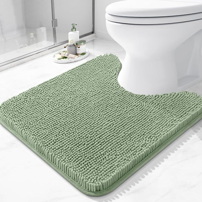 Arotive Bathroom Toilet Rugs Chenille U Shaped 20x20, Sage Green | Extra Soft Absorbent Shaggy Chenille Contour Bath Rugs for Toilet, Machine Washable Rubber Backing Contoured Bath Mats