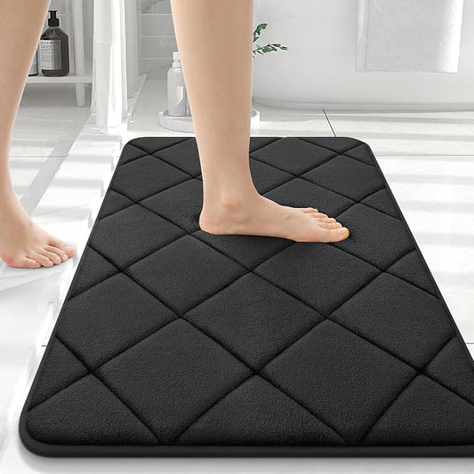 OLANLY Memory Foam Bath Mat 36x24, Ultra Soft and Absorbent Bathroom Rugs | Black, Quick Dry, Machine Washable Shower Bath Rugs, Comfortable Bath Carpet for Bathroom Floor, Tub and Shower