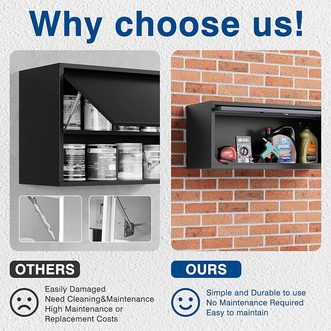 Fesbos Metal Storage Cabinet Black&Gray Wall Cabinets with Locking Door - Wall Mounted Storage Cabinet for Garage Warehouse Home Office - Assembly Required