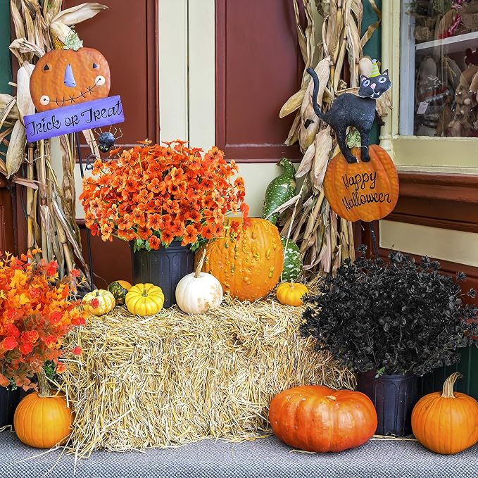 AGIRL Artificial Fall Flowers Fake Mums Outdoor,Faux Plant Porch Decor Home | 24 Bundles,No Fade Autumn Plastic Flowers for Thanksgiving Decoration,Hanging Planters Outside Pottery Barn Garden Patio