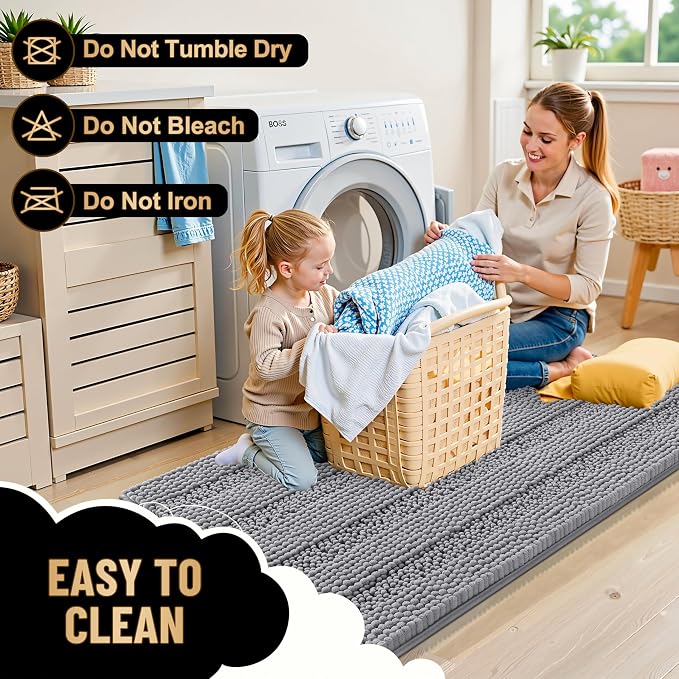 OLANLY Thick Large Bathroom Rugs 40x32, Soft Chenille Bath Rugs, Grey | Absorbent Striped, Rubber Backing, Machine Wash Dry, Bath Mats for Bathroom Floor, Tub and Shower, Home Decor Accessories