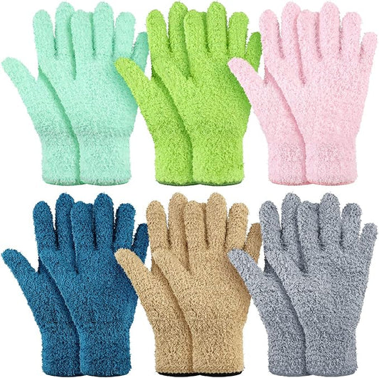 6 Pairs Microfiber Dusting Gloves, Dusting Cleaning Gloves Microfiber Gloves for Plants House Blinds Car Dust Mitt (Fresh Color,Large)