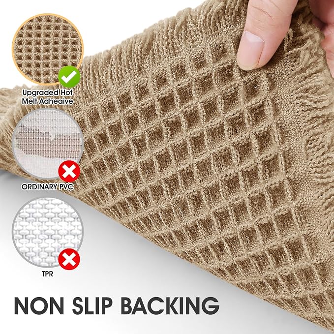 Waffle Bath Mat Beige 4'x2', Boho Woven Modern Bath Mat Rugs, Absorbent Non Slip Bathroom Rugs, Soft Washable Bath Rugs with Tassels for Bathroom, Bedroom, Kitchen, Shower, Tub