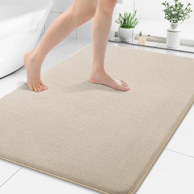 Smiry Memory Foam Bath Mat 40x30, Extra Soft Absorbent Bathroom Rugs | Beige Quick Dry, Machine Washable Bath Mats for Bathroom, Shower, Tub and Home Decor Accessories