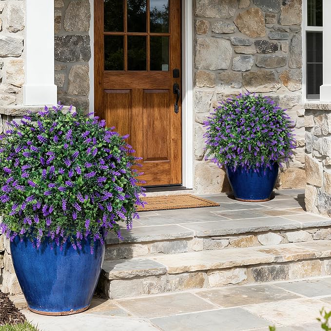 26'' Artificial Topiary Boxwood Ball Trees with Lavender 2 Pack Fake Plants for Outdoor Indoor Artificial Shrubs with Ground Spike UV Resistant Fake Bushes for Front Porch Garden (Purple)