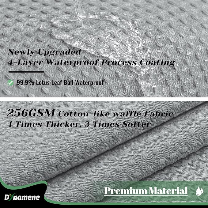 Extra Long Shower Curtain, 84 Inch Long Waffle Fabric Shower Curtain for Bathroom, Tall Waterproof Cloth Shower Curtain Liner Set with Hook, Snap in Liner, Mesh Top Window, Dark Grey, 72x84