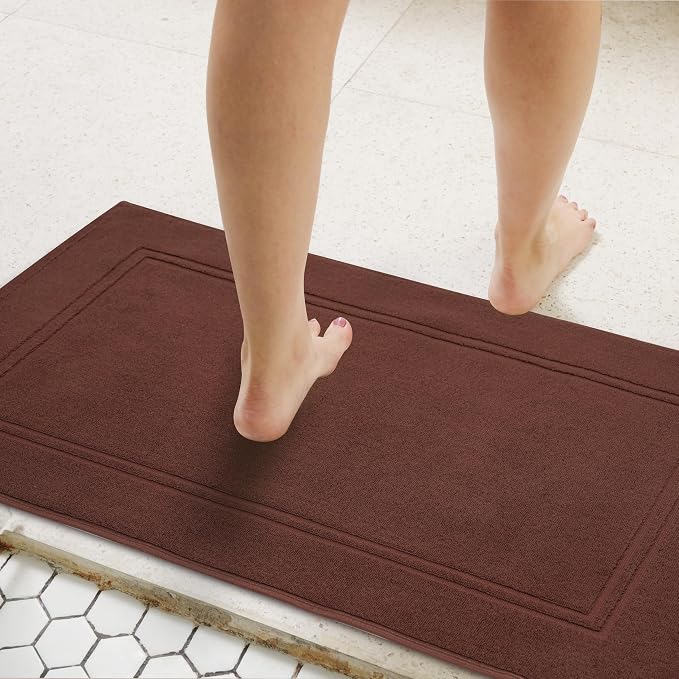 2 Piece Bath Mats 20 x 32 Inches, Brown | 100% Cotton Terry Bath Mats, Super Absorbent, Hotel Quality Premium Floor Towels, Luxurious, Soft & Quick Dry