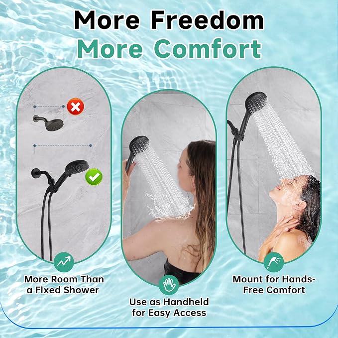 BRIGHT SHOWERS High Pressure Shower Head with Handheld, 9 Spray Settings Showerhead Built in Power Wash to Clean Tub and Pets, Extra Long 69" Hose, Adjustable Bracket, Oil-Rubbed Bronze