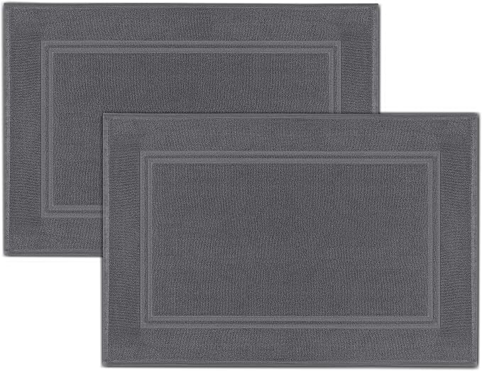2 Piece Bath Mats 20 x 32 Inches, Dark Grey | 100% Cotton Terry Bath Mats, Super Absorbent, Hotel Quality Premium Floor Towels, Luxurious, Soft & Quick Dry