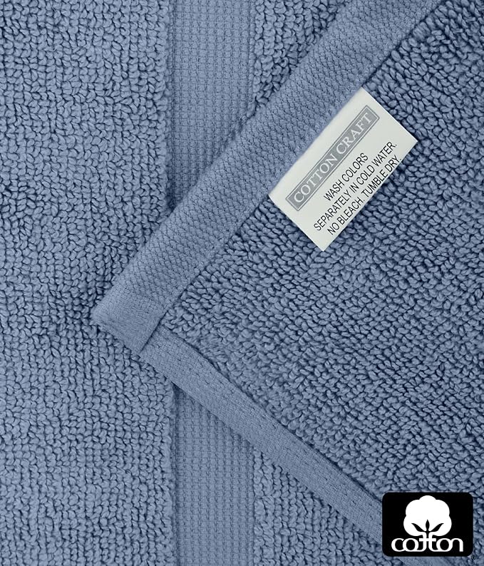 COTTON CRAFT Bath Mats - 2 Pack Tub Shower Floor Mat - 21x30- Azure Blue | Ultra Absorbent Plush 900 GSM Pure Cotton Banded Border Luxury Towel Rug - Not a Bathroom Rug