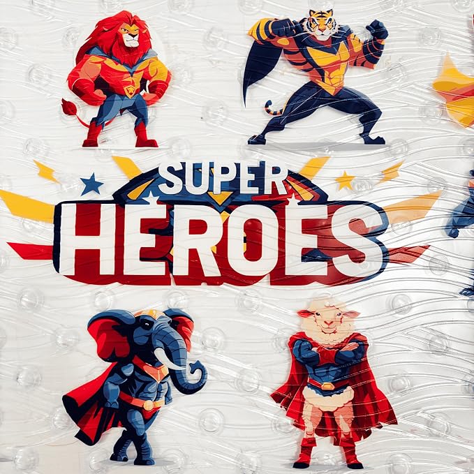 Bath Mats for Tub Kids,Baby Toddler - Large Cartoon Non-Slip Bathroom Bathtub Anti-Slip Shower Mats for Floor 35x15,Machine Washable XL Size Bathroom Mats (Super Heroes)