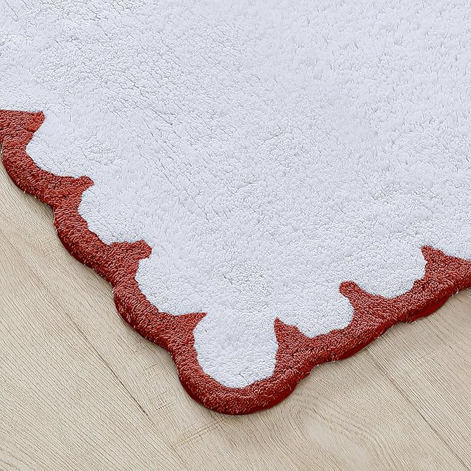 Peri Home Scalloped Bath Rug 20" x 30" White with Chili Red 1-Piece | Soft & Absorbent, Cotton Tufted, Mat, Scallop