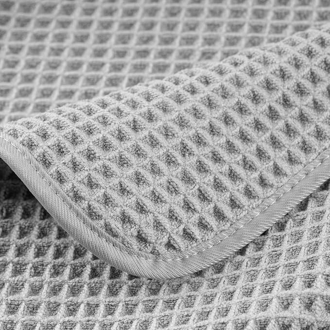 POLYTE 430 GSM Poly Blend Microfiber Quick Dry Waffle Bath Towel Set of 6 | 2-Body Towels, 2-Hand Towels, 2-Wash cloths, Oversize, Lint Free