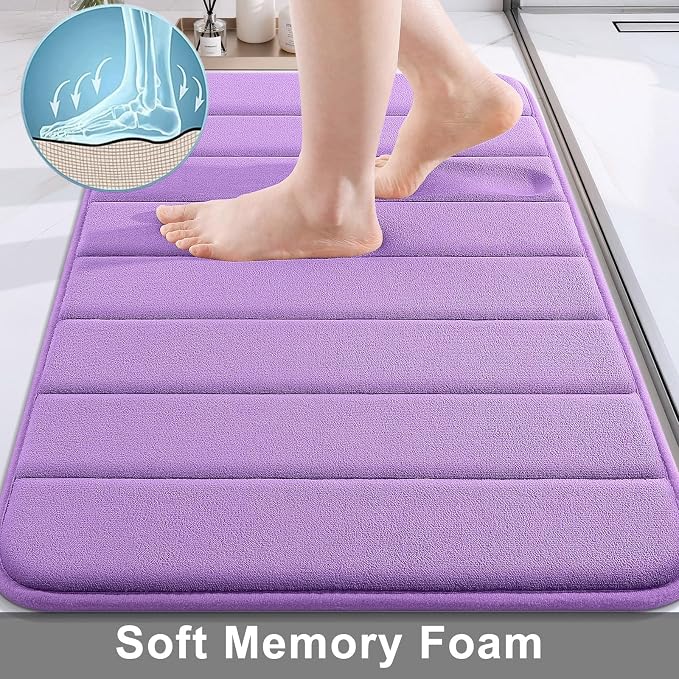 Buganda Memory Foam Bath Mat 70 x 24, Ultra Soft Absorbent Bathroom Rugs | Lavender, Machine Washable Quick Dry Bath Mats for Bathroom Floor, Shower and Tub, Home Decor Accessories