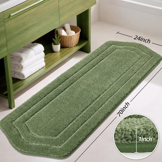 COSY HOMEER Non-Slip Bath Mat Extra Thick Absorbent Plush Washable | 24"x70" Green Non-Slip Extra Thick Plush Absorbent Machine Washable Bath Mat Bathroom Rug Floor Tub Shower