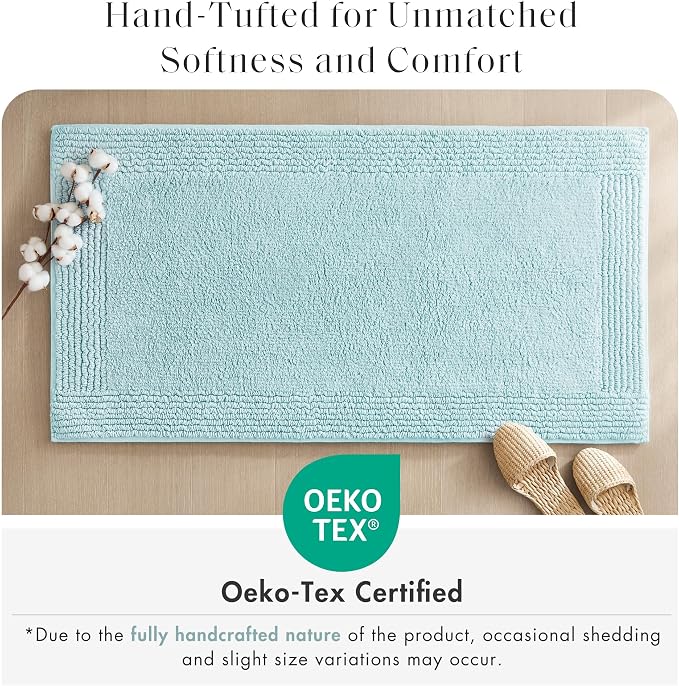 Madison Park Splendor Reversible 100% Cotton Bath Rug, 21 x 34, Blue | Tufted Bathroom Mat, 3000 GSM, Hotel Quality, Luxurious Plush, Medium Pile, Absorbent, Quick Dry, OEKO-TEX, Shower Room Décor