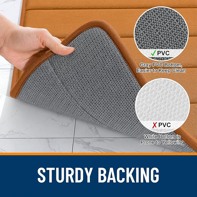 OLANLY Memory Foam Large Bath Mat 44x32, Super Soft Absorbent Bathroom Rugs | Ochre, Quick Dry Bath Rug, Machine Washable Shower Floor Mats, Bathmat Carpet for Bathroom Floor, Tub and Shower