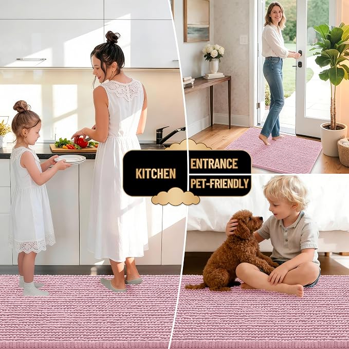 OLANLY Thick Chenille Bathroom Runner Rugs Mats 47x20, Dusty Rose | Soft Absorbent Bath Rugs, Rubber Backing, Machine Wash Dry, Bath Mats for Bathroom, Tub and Shower, Home Decor Accessories