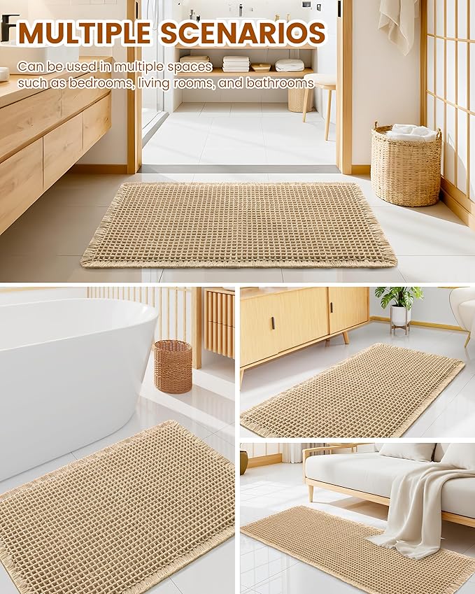 Smiry Waffle Bath Mat 47X20, Extra Soft Absorbent Bathroom Rugs, Brown | Non Slip Machine Washable Quick Dry Bath Rugs for Bathroom Floor, Tub, Shower, Home Decor Accessories
