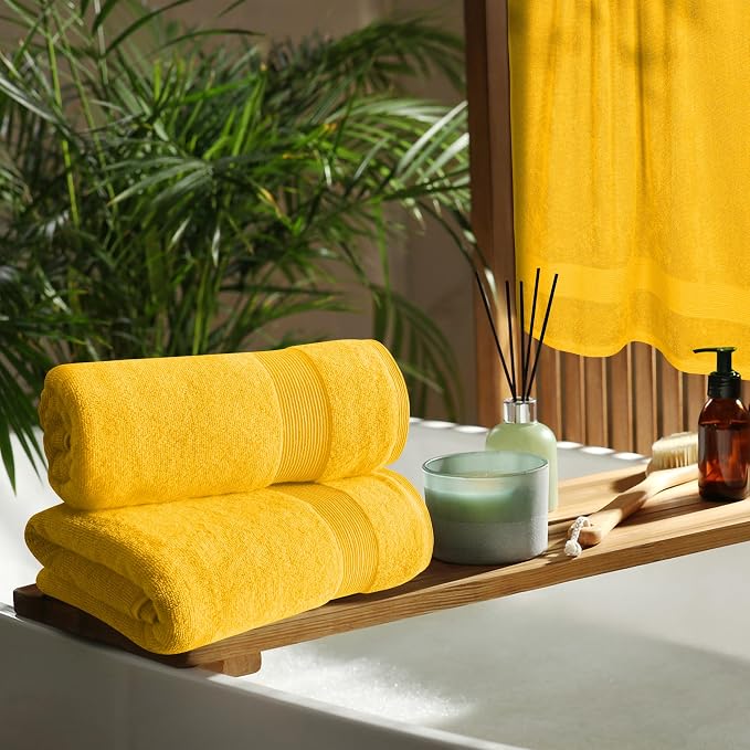 4 Pack Bath Towel Set 27x54, 100% Ring Spun Cotton, Ultra Soft Highly Absorbent Machine Washable Hotel Spa Quality Bath Towels for Bathroom, 4 Bath Towels - Yellow