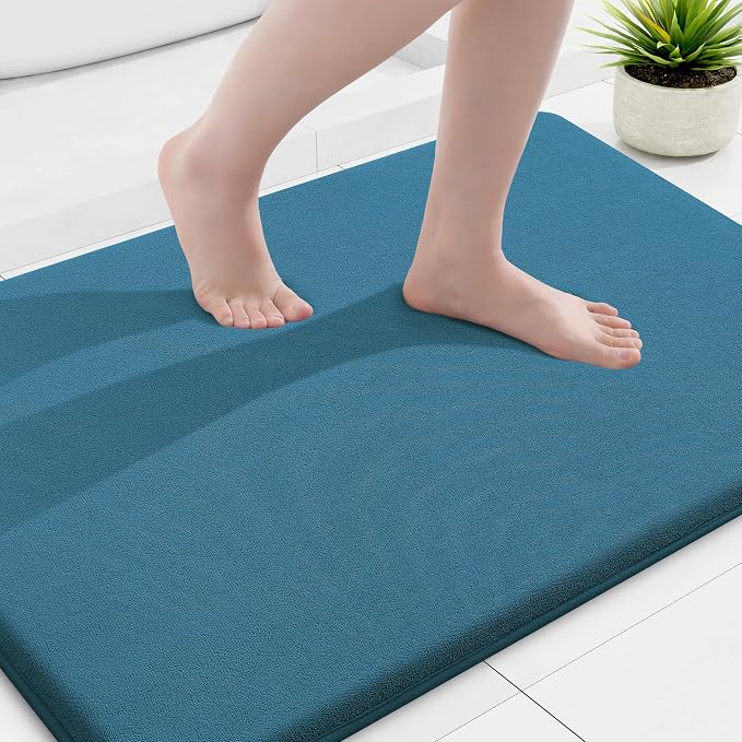 Smiry Memory Foam Bath Mat 36x24, Extra Soft and Absorbent Bathroom Rugs | Peacock Blue, Quick Dry Machine Washable Non-Slip Bath Mat for Bathroom Floor, Shower and Tub