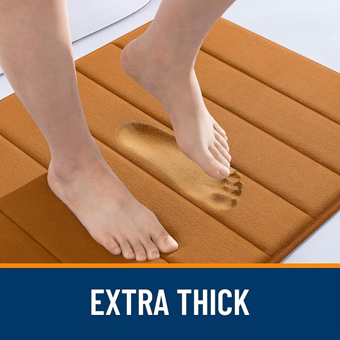 OLANLY Memory Foam Large Bath Mat 44x32, Super Soft Absorbent Bathroom Rugs | Ochre, Quick Dry Bath Rug, Machine Washable Shower Floor Mats, Bathmat Carpet for Bathroom Floor, Tub and Shower