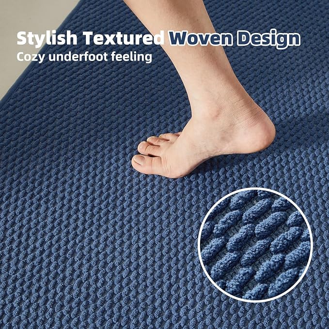 TYUU Bathroom Rugs Non Slip Washable, Super Absorbent Thin Bath Mat Small Quick Dry Low Pile Bathroom Rug, Navy Blue 20"x30"