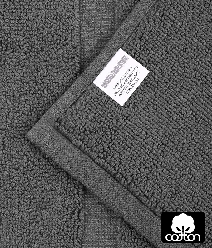 COTTON CRAFT Bath Mats - 2 Pack Tub Shower Floor Mat - 21x30- Charcoal Grey | Ultra Absorbent Plush 900 GSM Pure Cotton Banded Border Luxury Towel Rug - Not a Bathroom Rug