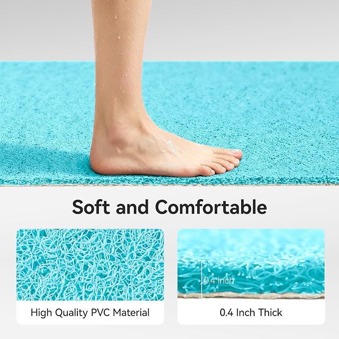 Soft Textured Bath, Shower, Tub Mat, 24x16 Inch, Phthalate Free, Non Slip Comfort Bathtub Mats with Drain, PVC Loofah Bathroom Mats for Wet Areas, Quick Drying
