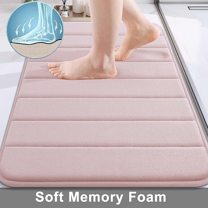Buganda Memory Foam Bath Mat 30 x 20, Ultra Soft Absorbent Bathroom Rugs | Peach, Machine Washable Quick Dry Bath Mats for Bathroom Floor, Shower and Tub, Home Decor Accessories