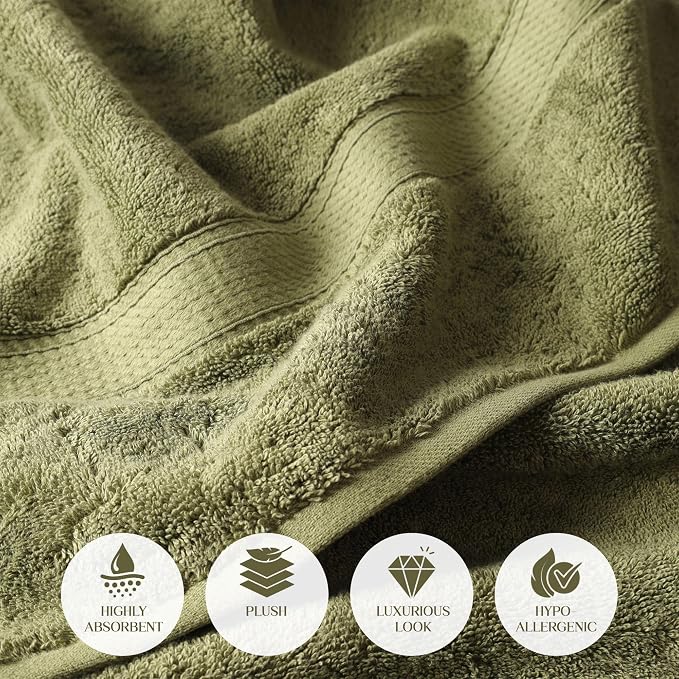 SUPERIOR Egyptian Cotton Ultra Plush & Absorbent, 3 Piece Set, Forest Green | Quick Dry, Soft Luxury Towel Set, Bath Essentials, Guest Bath, Spa, 1 Bath, 1 Hand, 1 Face Towels, Madeline Towels