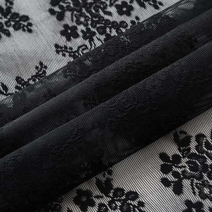 TUDECO Black Lace Shower Curtain with Valance, Gothic Style, 72 x 72 Inch | Halloween Bathroom Curtain, Moody Witchy Victorian Decor, Dark Vintage Floral, Soft Light Filtering, Scalloped Edges