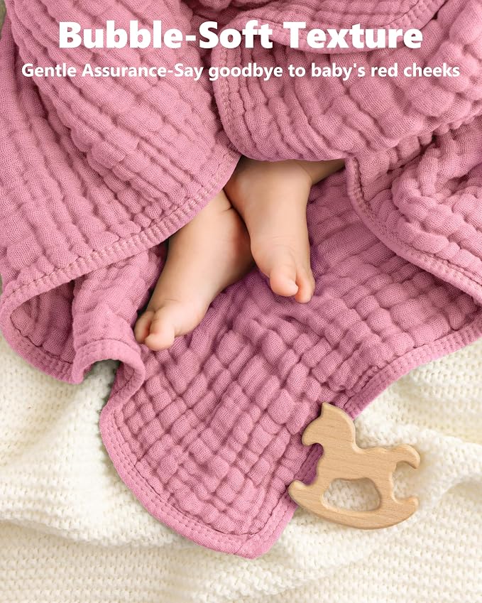 Baby Girl Bath Towels, 100% Muslin Cotton Hooded Baby Towels for Newborn, 2 Pack Baby Towels with Hood for Infant Toddler and Kids, Large 32x32Inch Bath Essentials, Soft and Absorbent