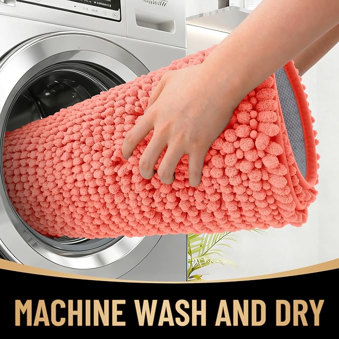 OLANLY Thick Chenille Large Bathroom Rugs 70x46, Absorbent Bath Mat, Coral | Soft Bath Rugs, Rubber Backing, Machine Wash Dry, Bath Mats for Bathroom, Tub and Shower, Home Decor Accessories